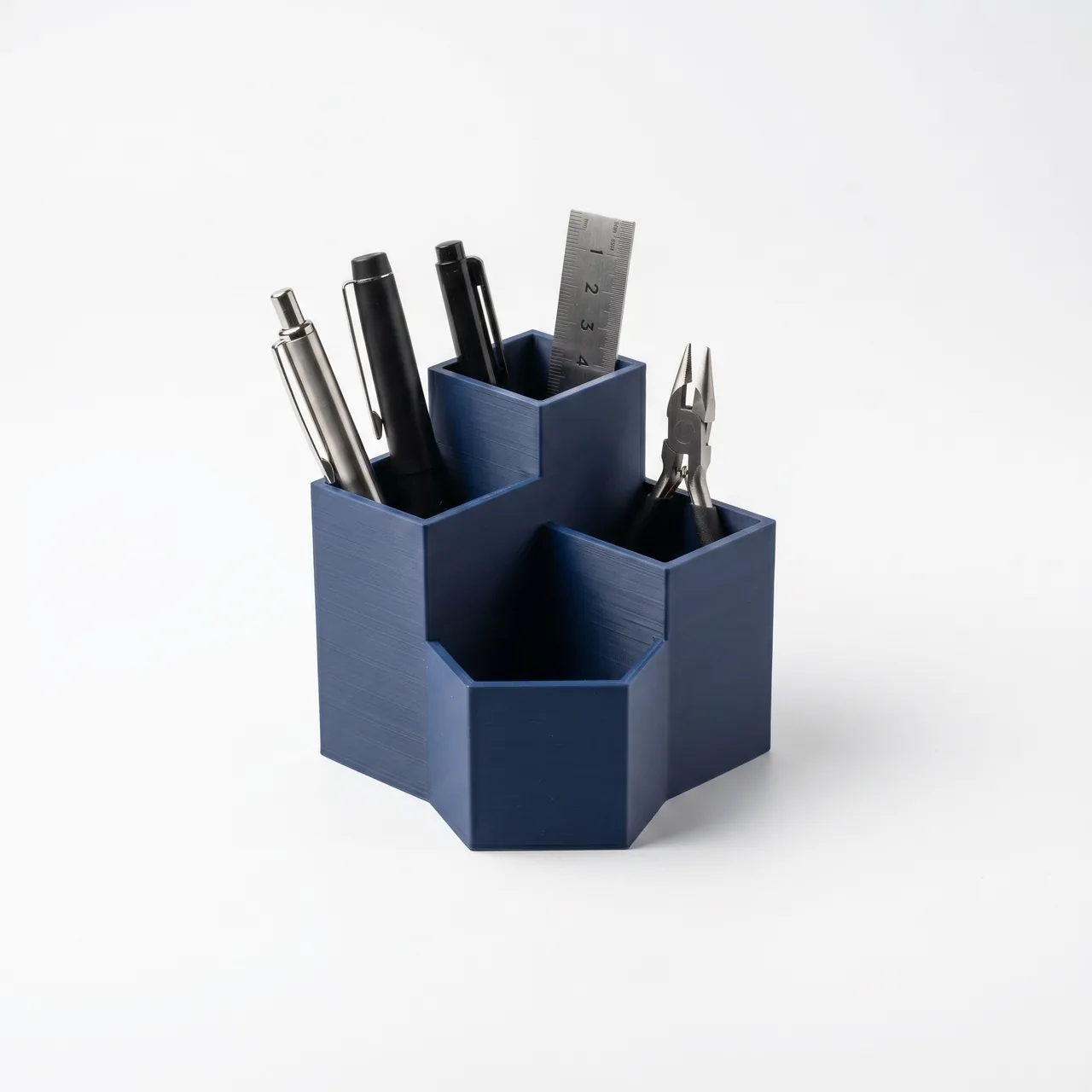 3D-printed functional hexagonal desk organizer